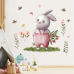 Наклейка декоративна вінілова в дитячу кімнату на стіну «Зайчик з букетом» для дівчаток і хлопчиків 30х60 см
