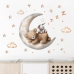 Наклейка декоративна вінілова в дитячу кімнату «Ведмедик із зайчиком на Місяці» для дівчаток і хлопчиків 30х60 см