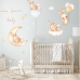 Наклейка декоративна вінілова в дитячу кімнату «Зайчики на Місяці» для дівчаток і хлопчиків 30х40 см