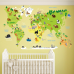 Наклейка вінілова декоративна в дитячу кімнату «Карта Світу» для дівчаток і хлопчиків 60х90 см