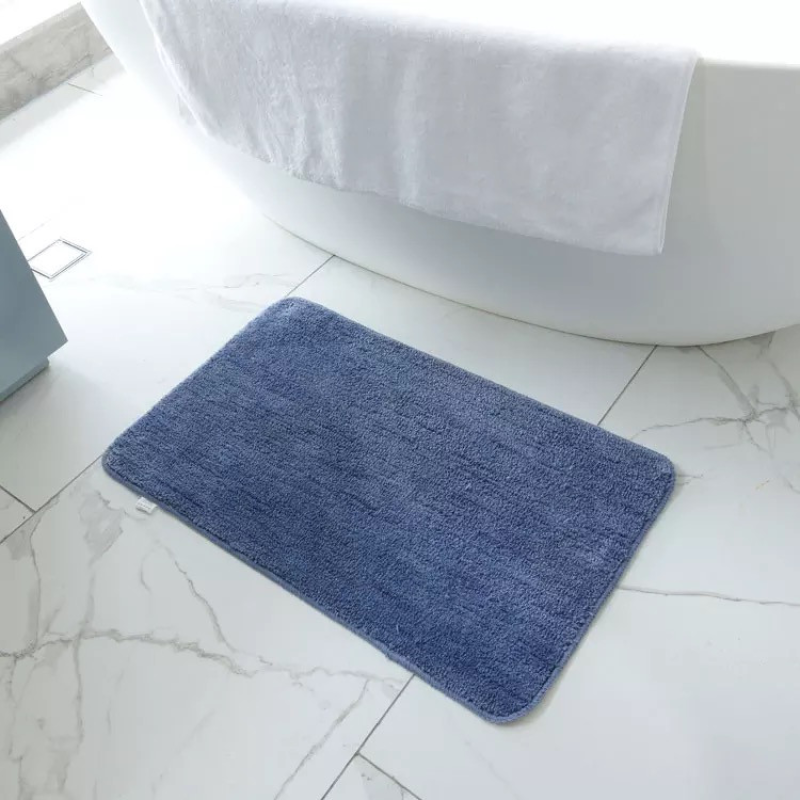 Килимок для ванни та душу Bathlux м“який тканинний прогумований, нековзкий Блакитний