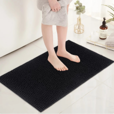 Килимок для ванни та душу Bathlux довгий м“який ворс прогумований, нековзкий Чорний