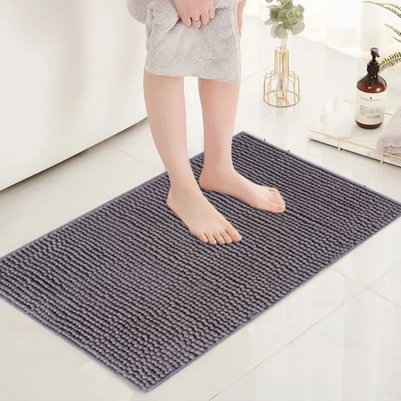 Килимок для ванни та душу з м“якого довгого ворсу Bathlux ковзкий, прогумований Сірий
