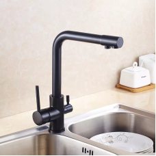 Змішувач для кухні WanFan, для гарячої і холодної води, 2 види подачі води матовий Чорний