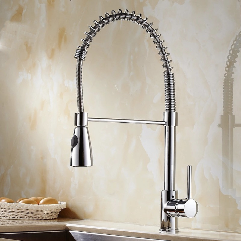 Змішувач для кухні WanFan з висувним зливом, хромований, для гарячої та холодної води Хром - сталь