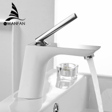Змішувач для умивальника WanFan люкс якості, з одним важелем Білий-хром