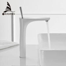 Змішувач для раковини WanFan люкс якості, одноважільний, керамічний картридж Хром-білий