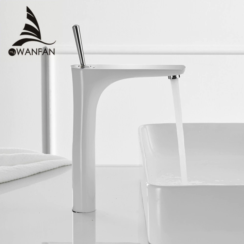 Змішувач для раковини WanFan люкс якості, одноважільний, керамічний картридж Хром-білий