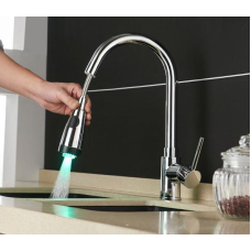 Змішувач для кухні WanFan з температурним підсвічуванням, рухомий розпилювач для води Хром-сталь