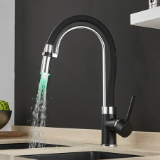 Змішувач для кухні WanFan з висувним зливом, з температурним підсвічуванням, 2 режиму для гарячої і холодної вод