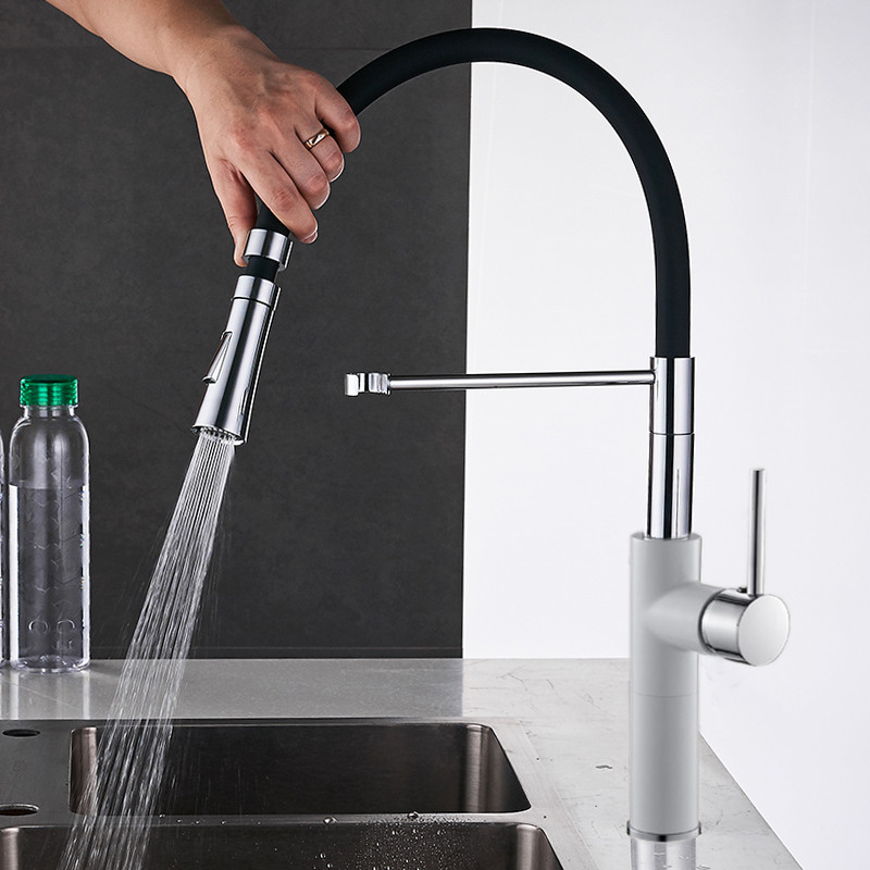 Змішувач кухонний WanFan з висувним зливом, для гарячої і холодної води, що обертається на 360 градусів, 2 вид