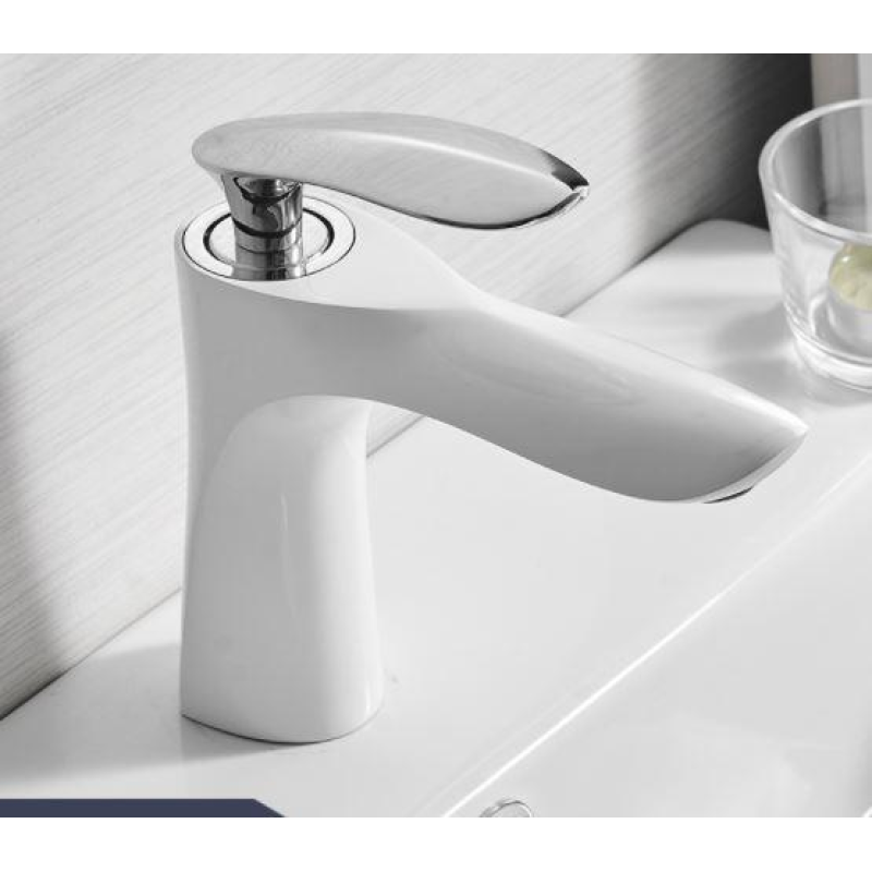 Змішувач для раковини кран у ванну одноважільний WanFan люкс якості Білий-хром