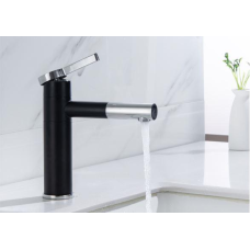 Змішувач для умивальника одноважільний кран горизонтальний монтаж WanFan для ванни Чорний-хром