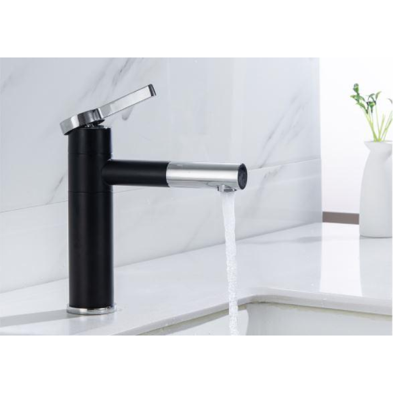 Змішувач для умивальника одноважільний кран горизонтальний монтаж WanFan для ванни Чорний-хром