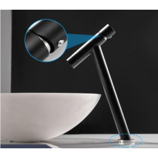 Змішувач для умивальника високий вилив одноважільний кран горизонтальний монтаж WanFan для ванни Чорний-хром