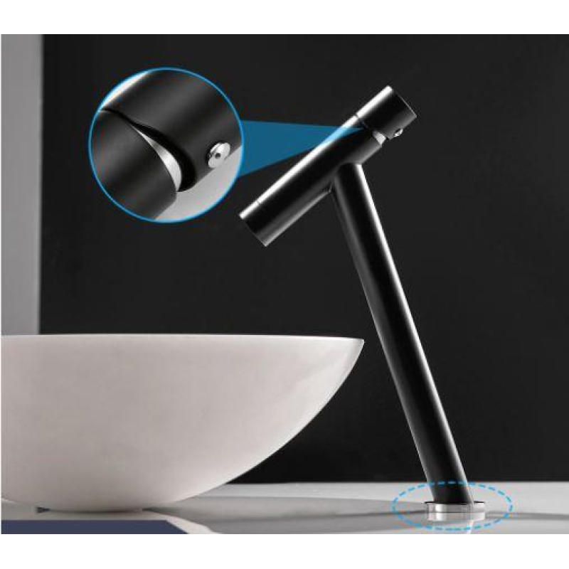 Змішувач для умивальника високий вилив одноважільний кран горизонтальний монтаж WanFan для ванни Чорний-хром