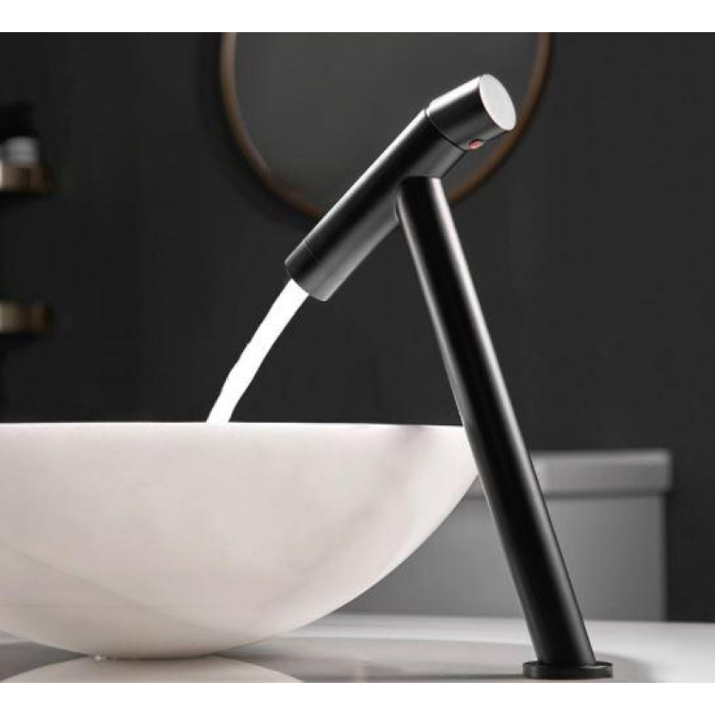 Змішувач для умивальника високий вилив одноважільний кран горизонтальний монтаж WanFan для ванни Чорний