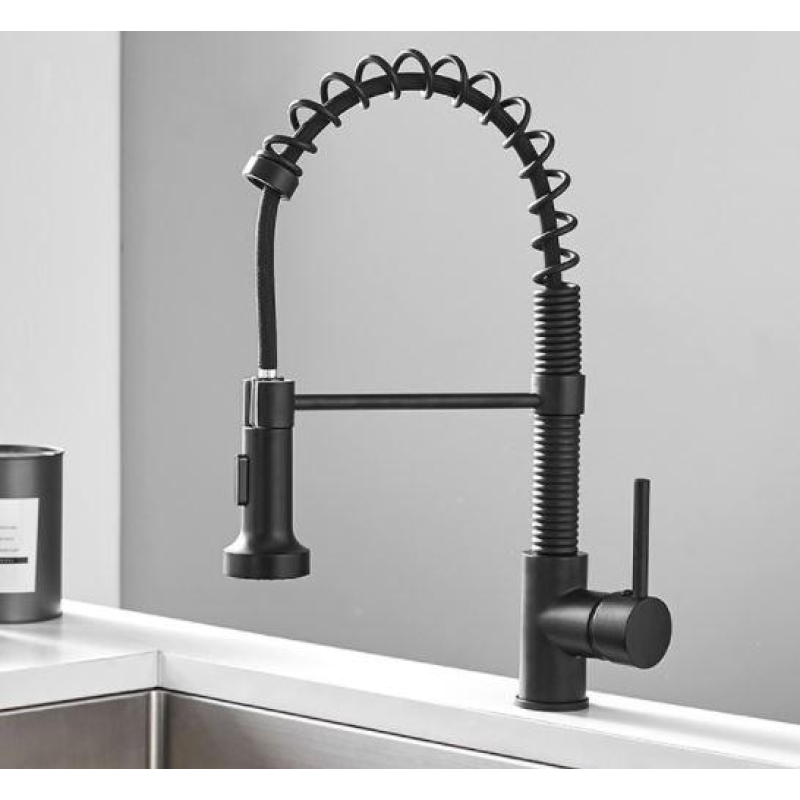 Змішувач кухонний висувний злив кран два режими води обертається на 360 градусів WanFan Чорний