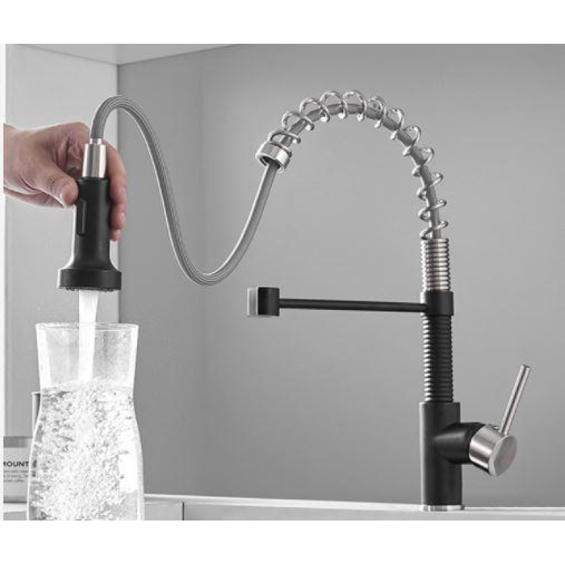Змішувач кухонний висувний злив кран два режими води обертається на 360 градусів WanFan Чорний-нікель