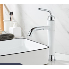 Змішувач для умивальника одноважільний кран горизонтальний монтаж WanFan для ванни Білий-хром