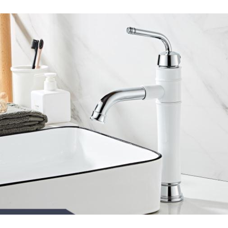 Змішувач для умивальника одноважільний кран горизонтальний монтаж WanFan для ванни Білий-хром