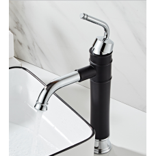 Сучасний змішувач для умивальника одноважільний кран поворотний горизонтальний монтаж WanFan Чорний-хром