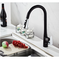 Змішувач кухонний висувний злив кран два режими води обертається на 360 градусів WanFan Чорний Хромований