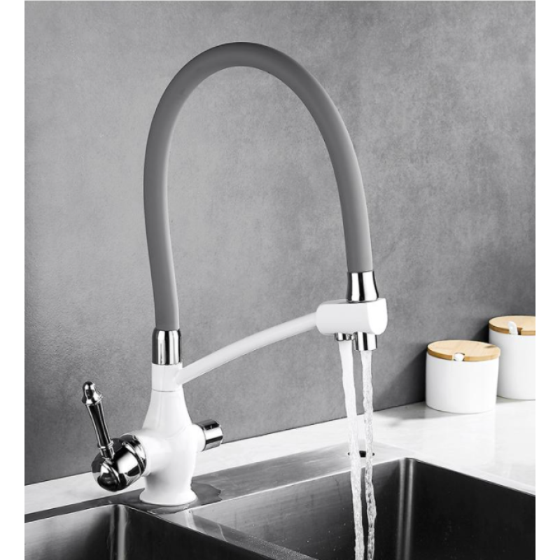 Змішувач для раковини висувний злив кран два режими води обертається на 360 градусів WanFan Білий-хром