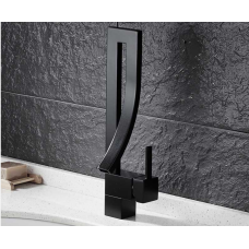 Змішувач дизайнерський для раковини, одноважільний кран горизонтальний монтаж WanFan для ванни Чорний матовий