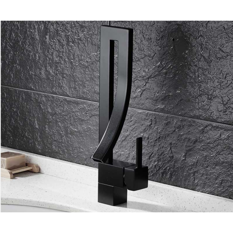Змішувач дизайнерський для раковини, одноважільний кран горизонтальний монтаж WanFan для ванни Чорний матовий