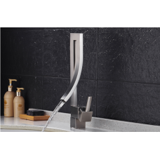 Змішувач дизайнерський для раковини, одноважільний кран горизонтальний монтаж WanFan для ванни Нікель