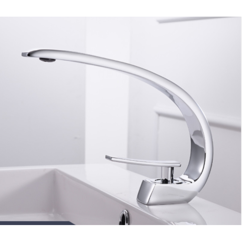 Змішувач для раковини, одноважільний вигнутий кран горизонтальний монтаж WanFan Хромований
