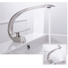 Змішувач для раковини стаціонарний одноважільний вигнутий кран горизонтальний монтаж WanFan Нікель