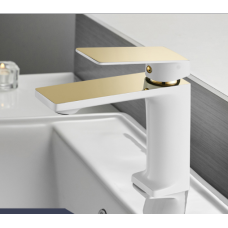 Змішувач для умивальника одноважільний кран латунь WanFan для ванни Білий із Золотим