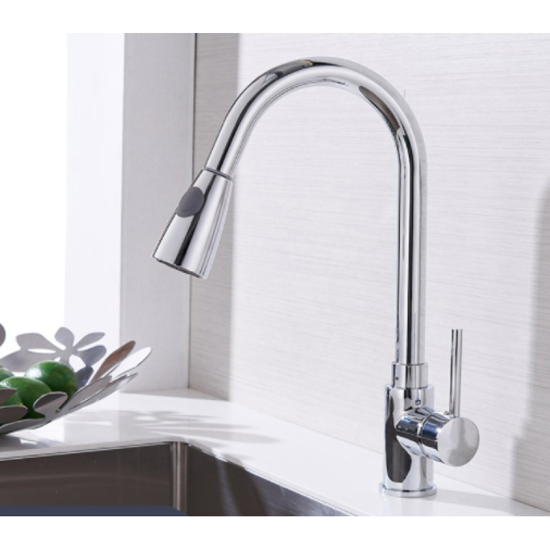 Змішувач для кухні висувний злив кран два режими води обертається на 360 градусів WanFan Хромований