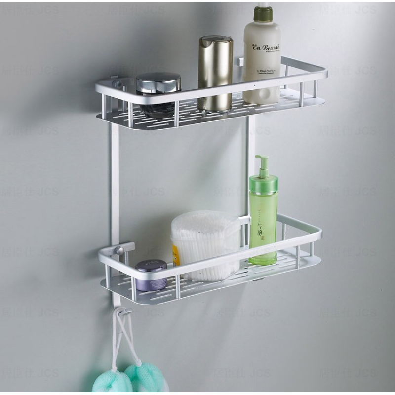Полиця до ванної нержавійка двоярусна WanFan 38 х 32 х 15 см Срібляста