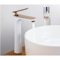 Змішувач для раковини з однією ручкою латунний, одноважільний, сучасний кран WanFan Білий з Рожевим Золотом