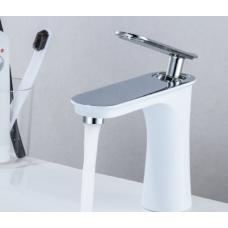 Змішувач для умивальника, кран у ванну одноважільний WanFan люкс якості Білий-Хром