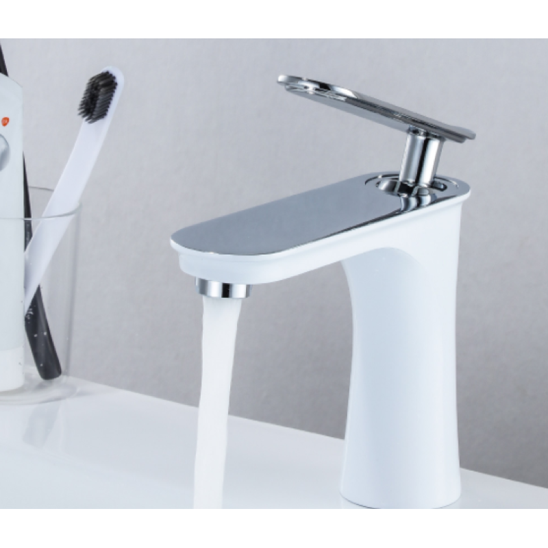 Змішувач для умивальника, кран у ванну одноважільний WanFan люкс якості Білий-Хром