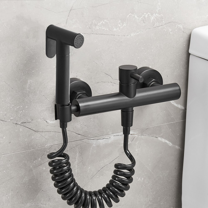 Гігієнічний душ для унітазу латунний WanFan змішувач для біде настінний зі шлангом Чорний