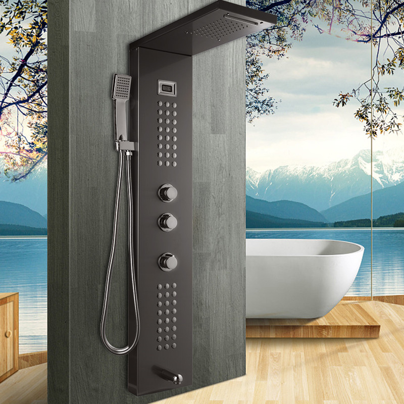 Душовий гарнітур настінний WanFan душова панель з тропічним душем Чорний