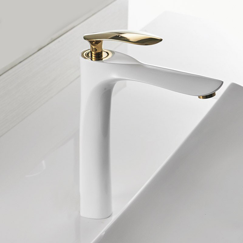 Змішувач латунний для умивальника кран одноважільний wanfan білий + золото