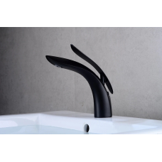 Змішувач дизайнерський для раковини, одноважільний вигнутий кран горизонтальний монтаж WanFan Чорний