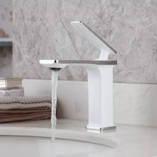 Змішувач якісний у ванну для умивальника, кран одноважільний з латуні для холодної та гарячої води Білий