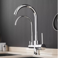 Змішувач кухонний з підключенням до фільтра, двоважільний, кран для кухні латунний WanFan Хром