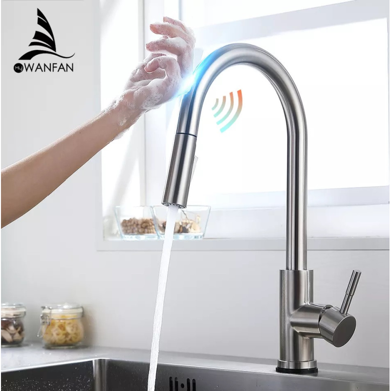 Розумний сенсорний змішувач для кухні WanFan з висувним виливом, кухонний кран з сенсорним датчиком