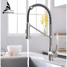 Кухонний змішувач з висувним зливом, одноважільний кран для раковини на два режими води WanFan Чорний-Хром