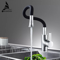 Кухонний змішувач з гнучким виливом, одноважільний кран для раковини з аератором WanFan Чорний-Хром