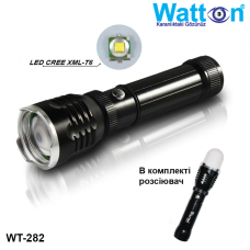 Ліхтарик акумуляторний алюмінієвий тактичний WATTON WT-282 з дальністю 200-250 метрів, з автозарядкою