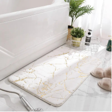 Килимок для ванної кімнати та душу ковзний Bathlux 40х60 см з мармуровим візерунком, Білий